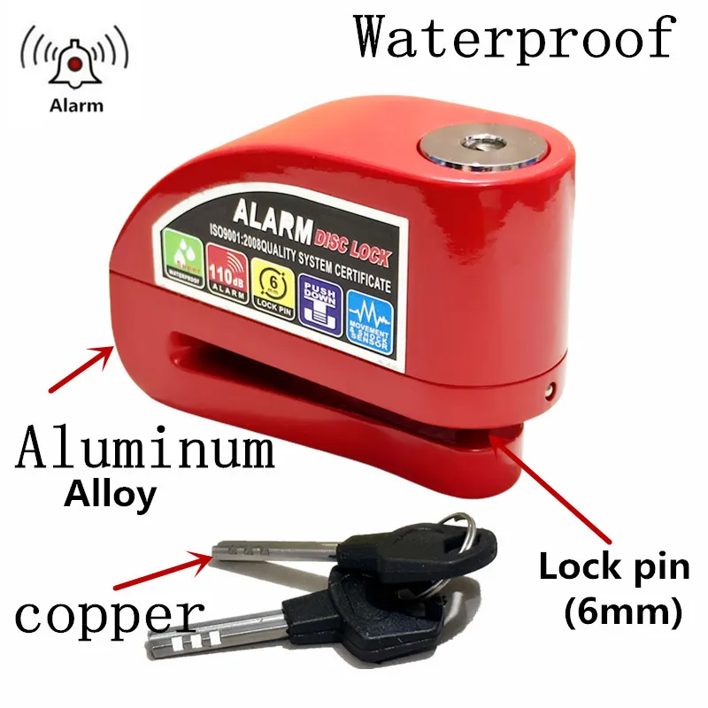 Waterproof Motorcycle Alarm Lock Bike Security Anti-theft Lock Motorbike Mountain Bike Disc Brake Lock + Bag + 1.5m Reminder Rop