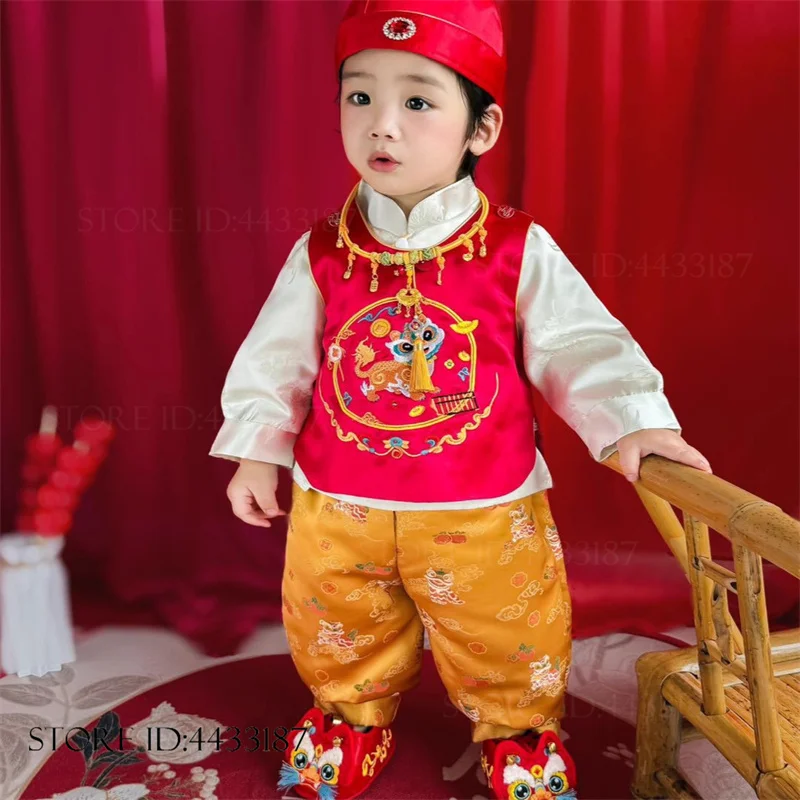 One-Year-Old Costume Kids Children's Traditional Chinese Tang Suit Exquisite Brocade Embroidery Hanfu Photography Clothing 
