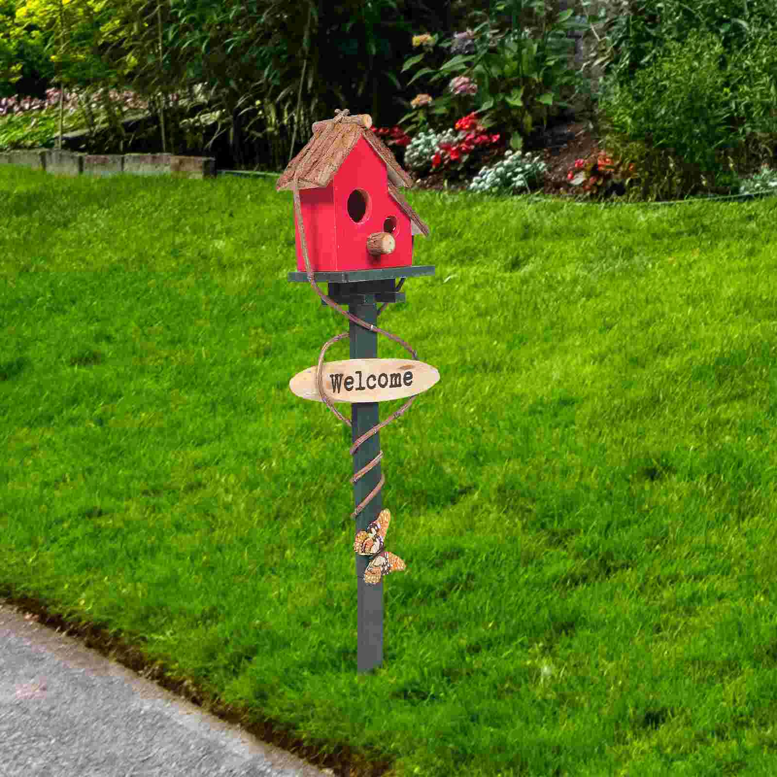 

Hummingbird Feeders for Outdoors Home Breeding Nest Wooden House outside Decorative Garden Stake