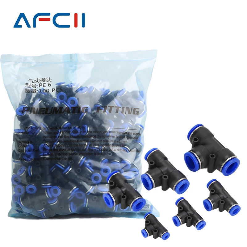 100pcs 50pcs Lot PE Pneumatic Fittings Fitting Plastic T Type 3-way for 4mm 6mm 8mm 10mm Tee Tube Quick Connector Slip Lock