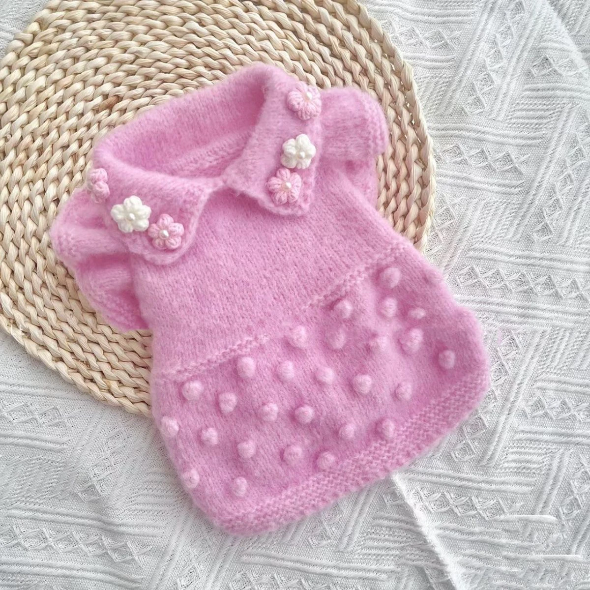 2025 Pink Solid-Color Pet Sweater Pure-Color Dog Clothing Teddy Two-Leg Knit Top Poodle Warm Pullover Pet Supplies