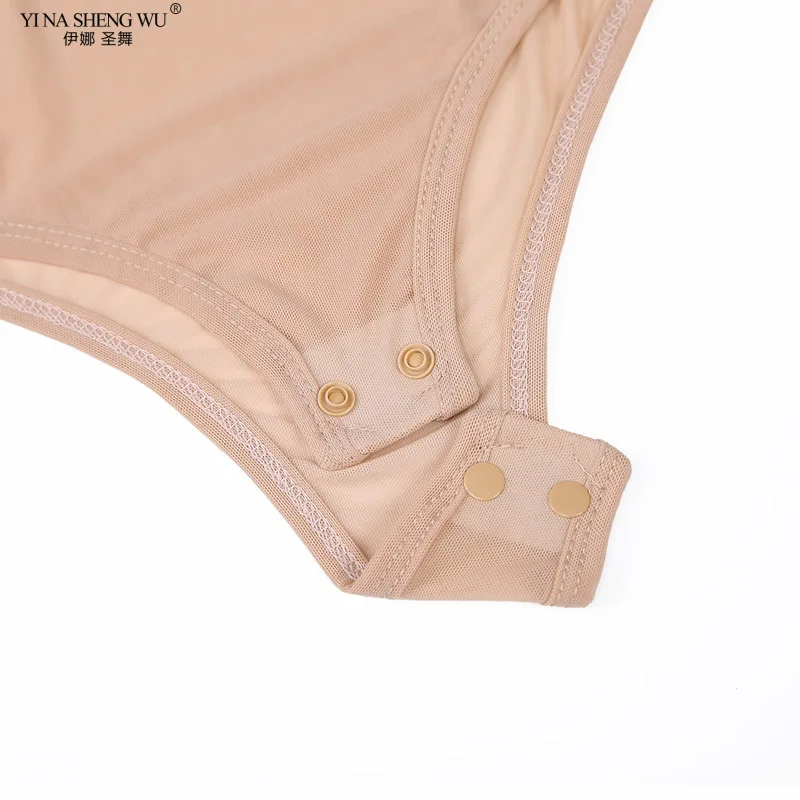 Body transparente de malla para danza del vientre para mujer, Tanga de corte alto, leotardo sin mangas, ropa de entrenamiento, eslinga conectada desnuda