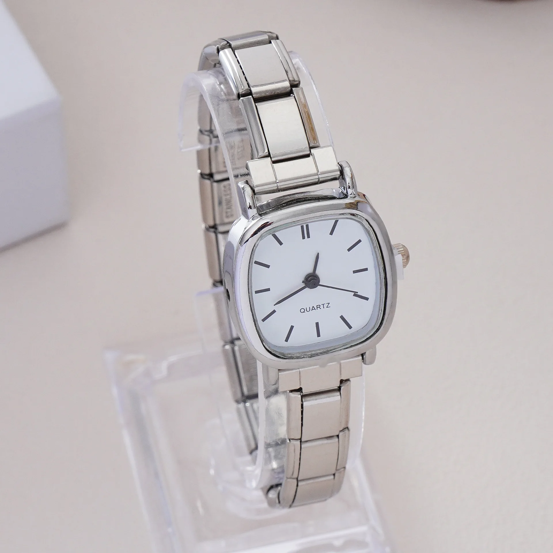 Fashion DIY Women's Stainless Steel Ltalian Bracele Square White Watch Bracelet For Party Friend Wife Birthday Jewelry  Gift