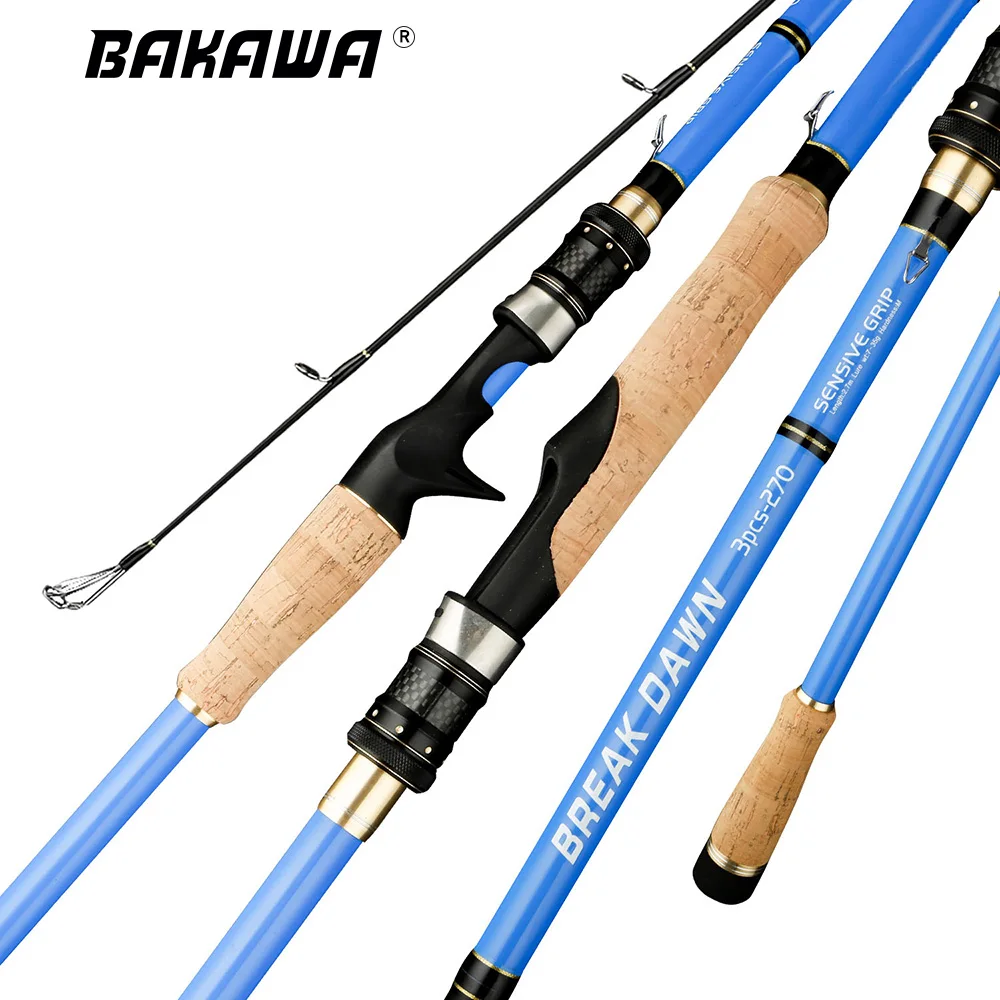 

BAKAWA-Ultralight Carbon Fishing Rod Lure Rod Spinning Baitcasting Travel Tackle 1.8m, 2.1m, 2.4m, 2.7m, 24T, 3-50g, M 3 Section