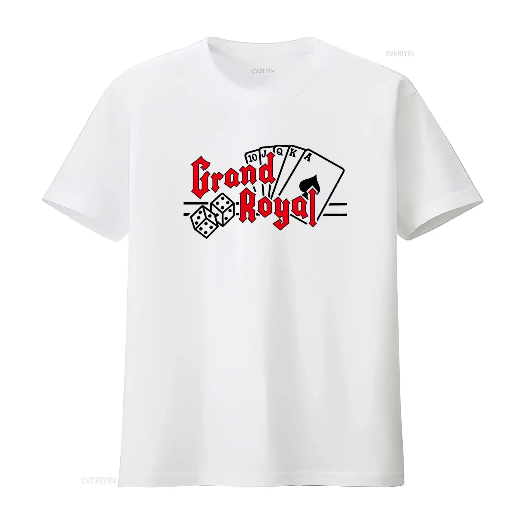camiseta-retro-masculina-com-logo-da-grand-royal-90s-record-company-e-estampa-de-dados-de-poker-vintage-lavada-macia-e-ligeiramente-elastica