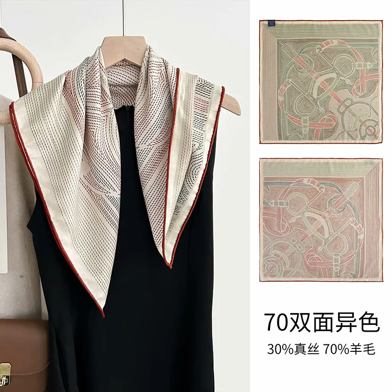 Korean Style Printed Wool Scarf Female Fall Winter Fashion Gift High-End 62cm Large Kerchief