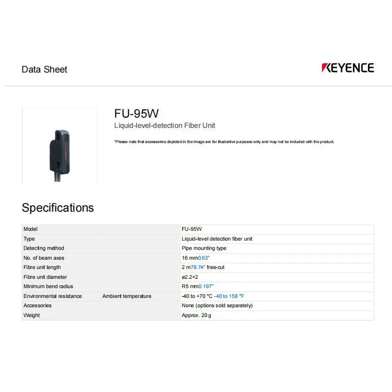 FU-95W New Original KEYENCE High Temperature Resistant Liquid Level Fiber Optic Sensor