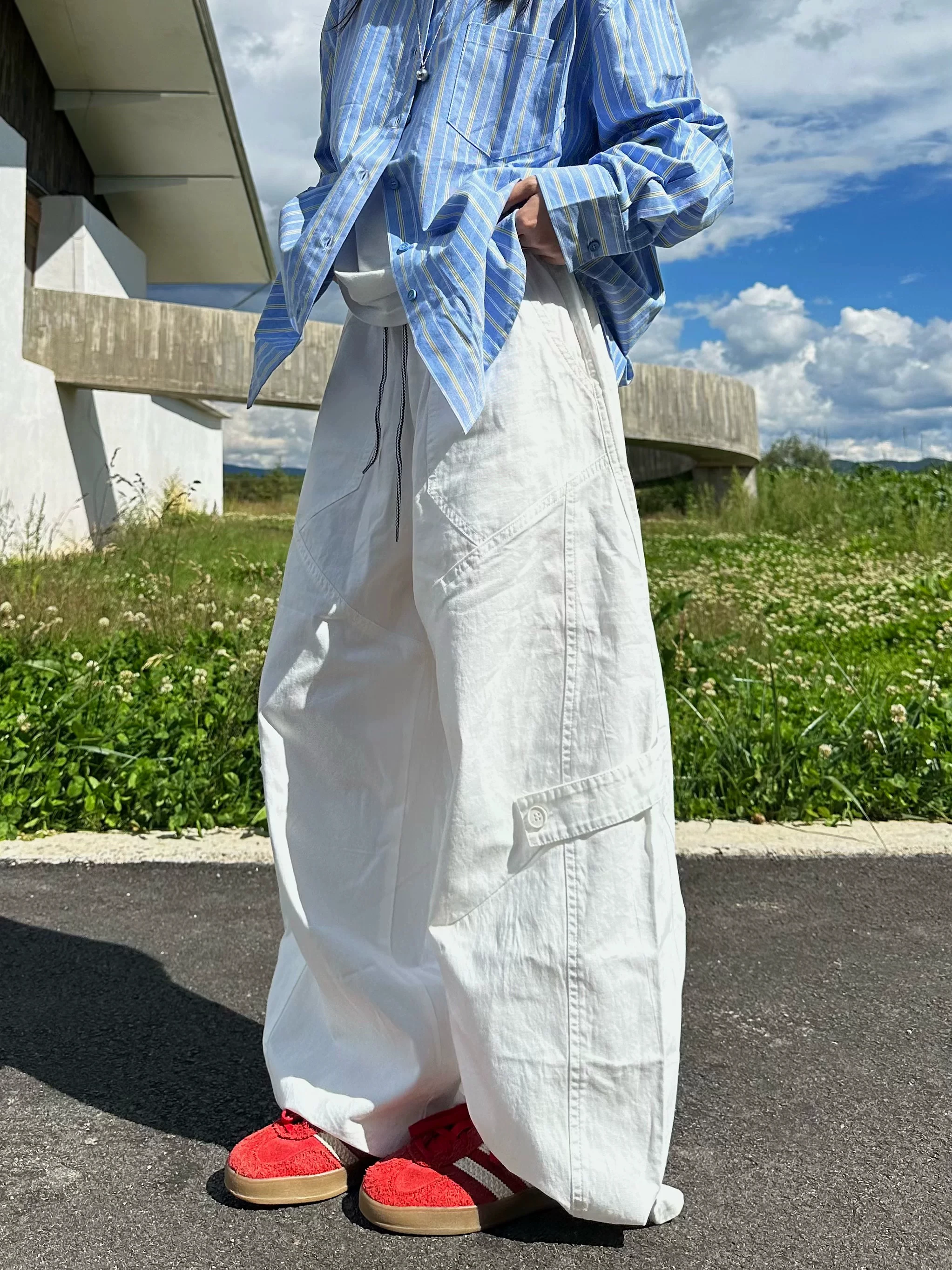 Loose Wide Leg Straight Casual Pants Drawstring Cargo Trousers Men Women Autumn Loose Wide Pocketed Leisure Pants