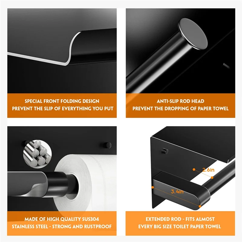 

【Must-Haves】1 Piece Toilet Paper Holder Paper Holder For Bathroom Matte Black Toilet Paper Holder Wall Mount