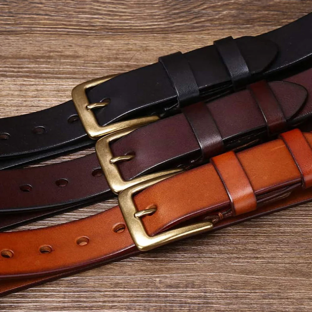 FAJARINA 3.3CM Wide Retro Design Pure Cowhide Leather Belt for Men