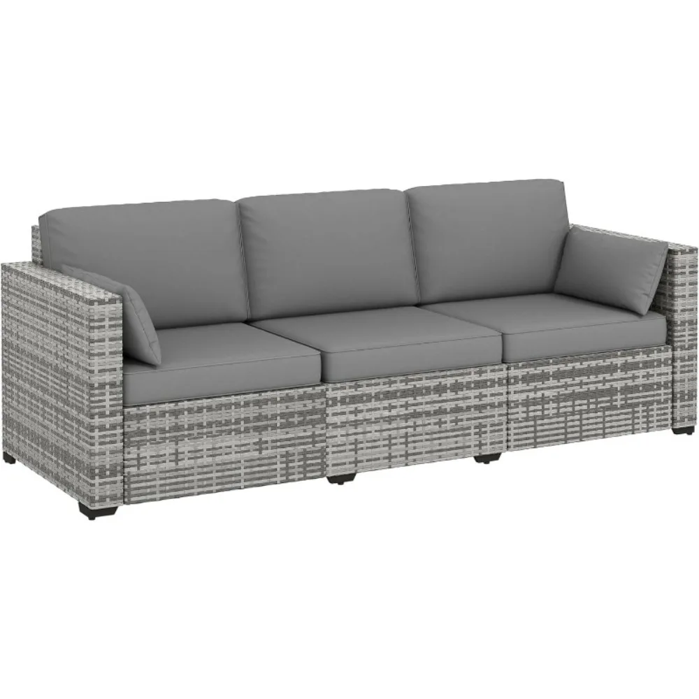 

Patio Couch PE Wicker Deep Seating Outdoor Sofa with Removable Cushions, 3 Seater Rattan Sofa,Outdoor Furniture for Balcony,Deck