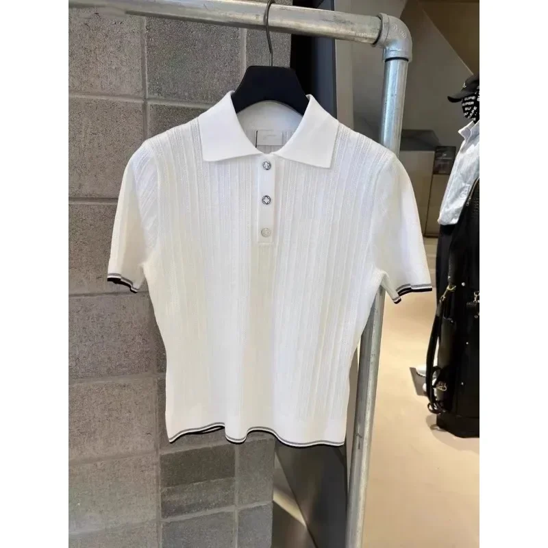 

Golf Clothing 2024 Spring New Women's Slim Fit Golf Shirt Versatile Polo Neck ComfortableShort Sleeve Knitted Golf Top