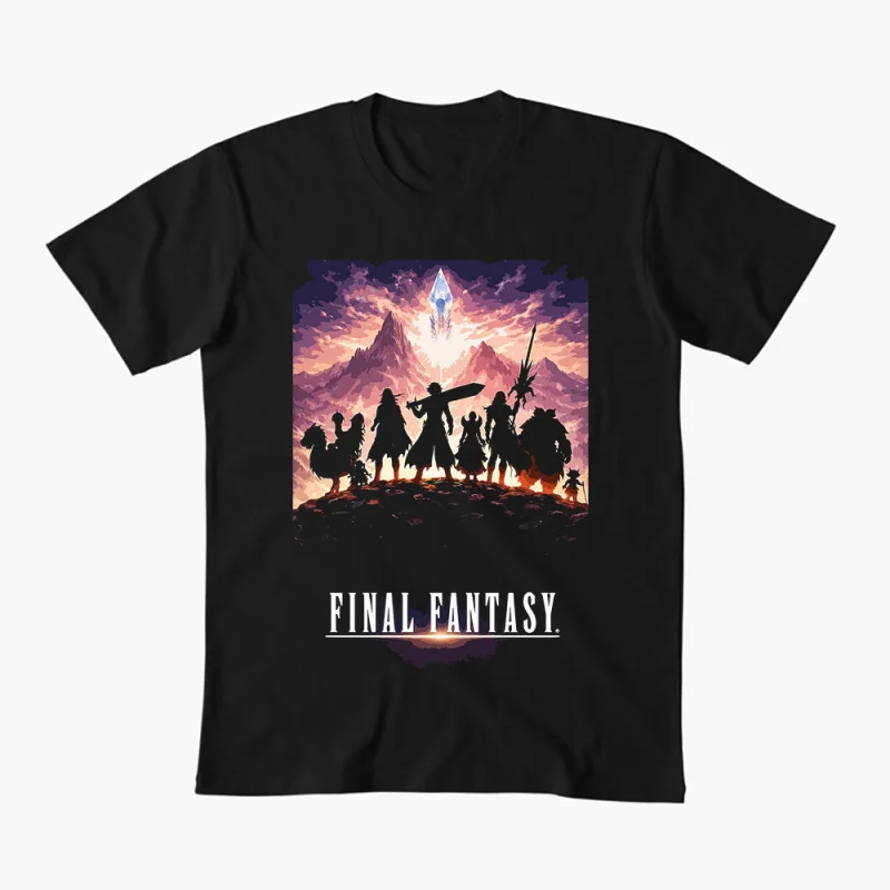 

Final Fantasy Silhouette Video game Gift T shirt for RPG gamer 100% cotton Short Sleeve Graphic Clothes All size tops S-6XL