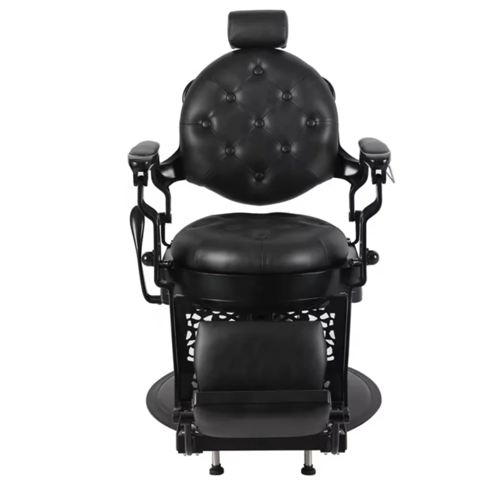 Black Heavy-Duty Reclining Barber Chair 360 Rotation Leather Seat Height Adjustable European Design Chrome Base for Salon School
