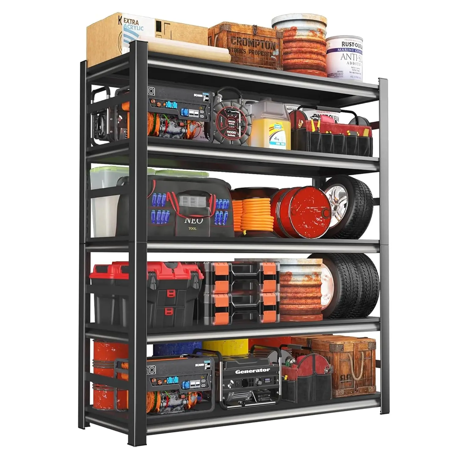 

Прочные гаражные стеллажи 72 дюйма, 5-ярусные, грузоподъемность 2500 фунтов, регулируемые, для коммерческого хранения, с возможностью индивидуальной настройки