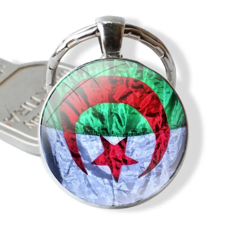 Portachiavi portachiavi Cabochon in vetro fatto a mano portachiavi ciondolo bandiera Algeria