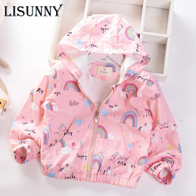 Fall Spring 2024 Cartoon Windbreaker Girls Hooded Stormsuit Children Jacket Cardigan Newborn Kids Coat Baby Outdoor Clothes 2-7y