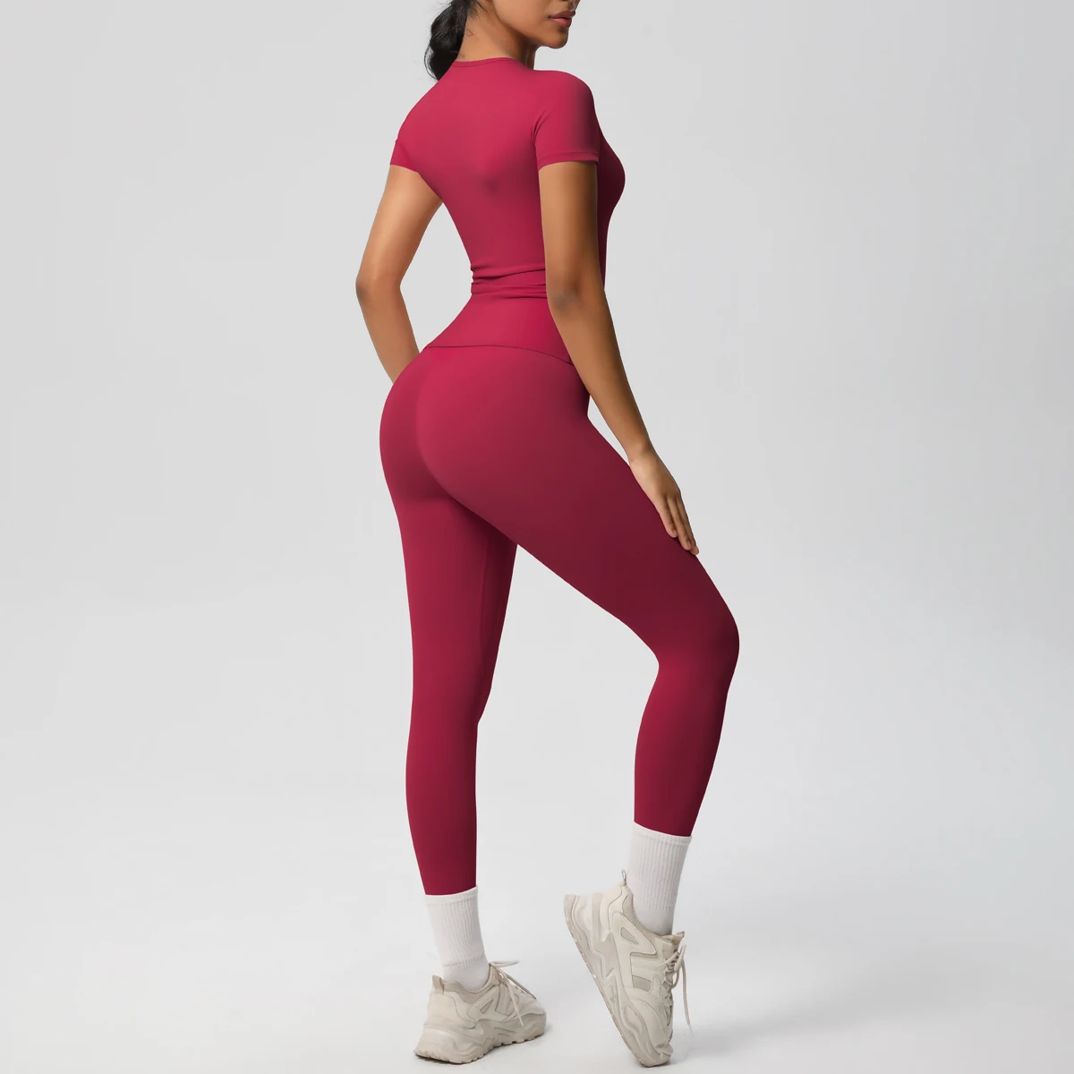 Women 2pcs Patchwork Sport Yoga Suit Gym Sports Crop Tops Sexy Bodycon Crop Tube Top Workout Leggins Booty Bum Leggins image 5