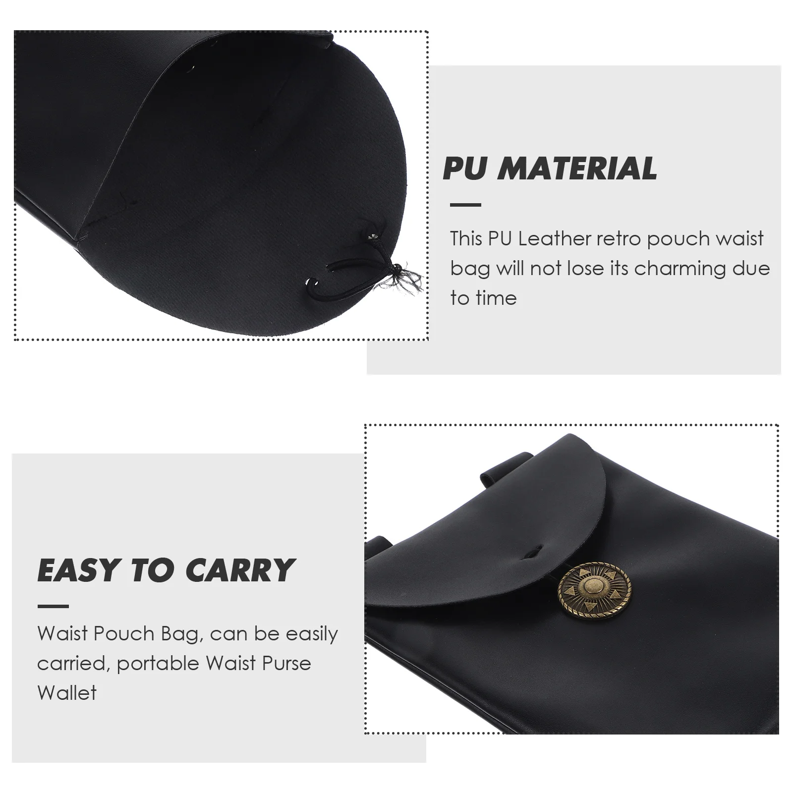 

Medieval Cosplay Waist Bag Retro Portable Pouch Black PU Large Capacity Storage Purse LARP Accessories Travel Toy