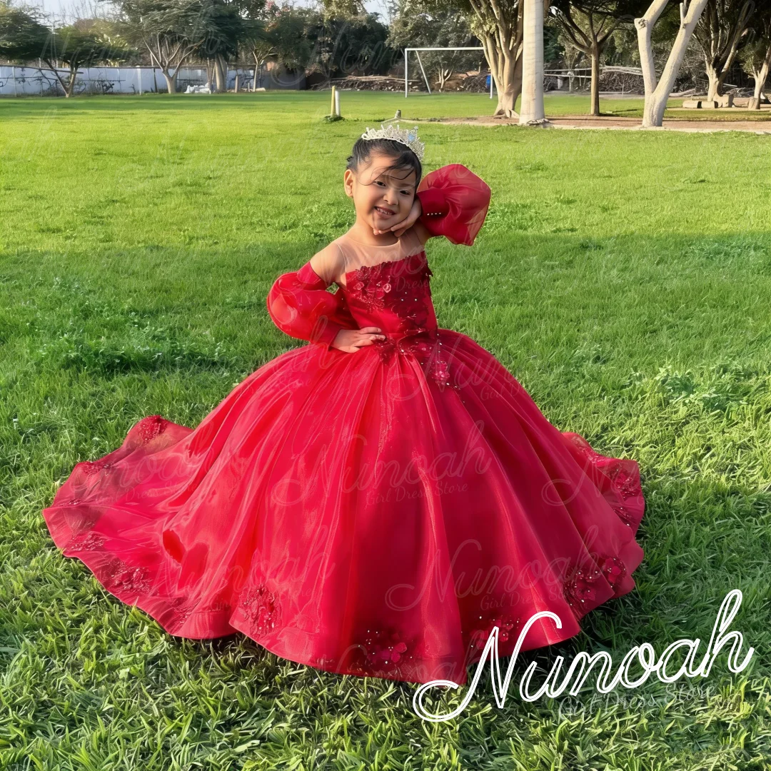 robe-rouge-a-fleurs-pour-filles-avec-des-appliques-en-dentelle-pour-mariage-fete-d'anniversaire-avec-nœud-robe-de-princesse-pour-premiere-communion-personnalisee