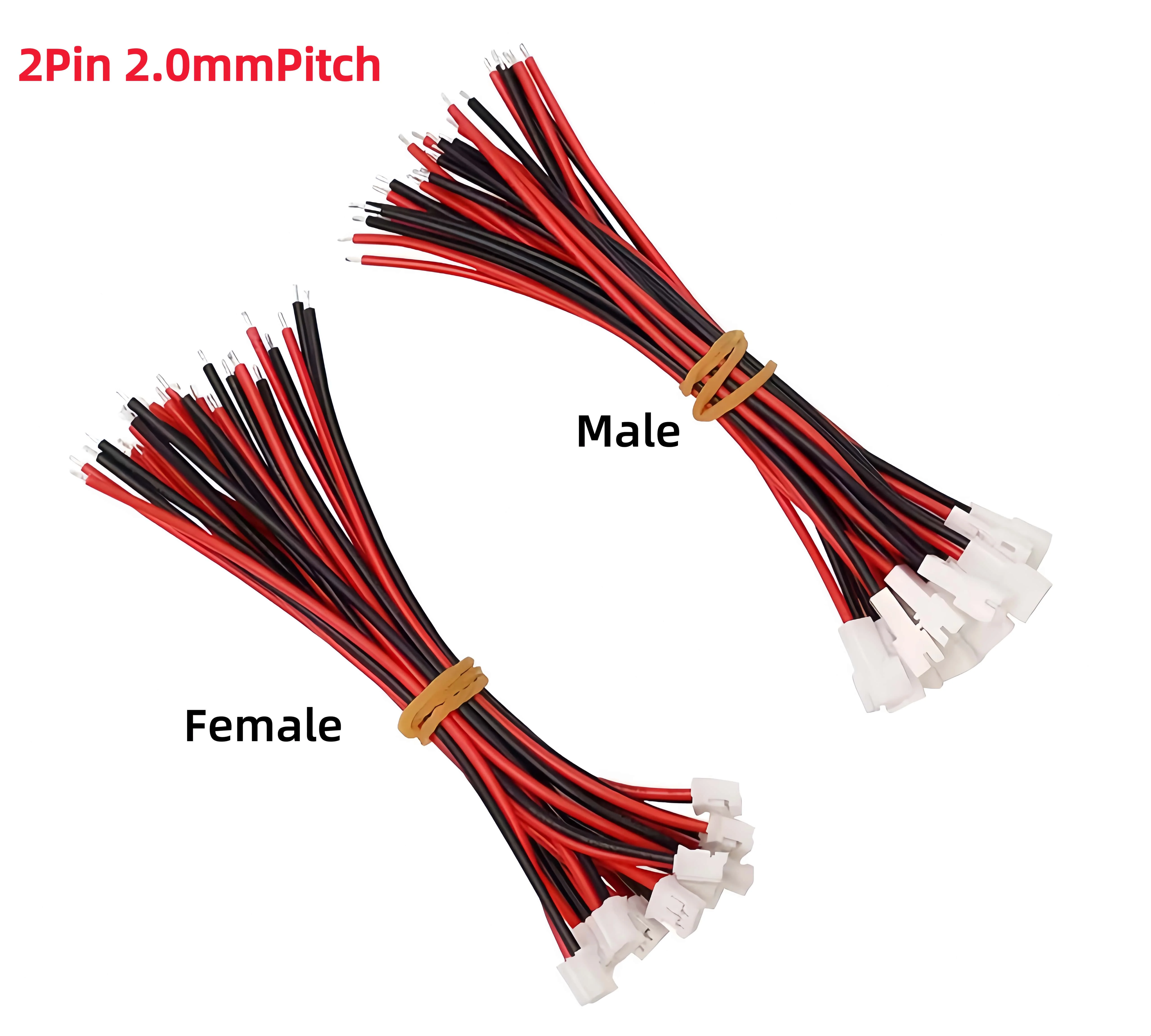 JST PH 2.0mm Pitch 2 Pin 10CM Male Female Cable Connector Micro PH 2.0 2P Plug Jack Socket Terminal Wire Cables Connectors 26AWG
