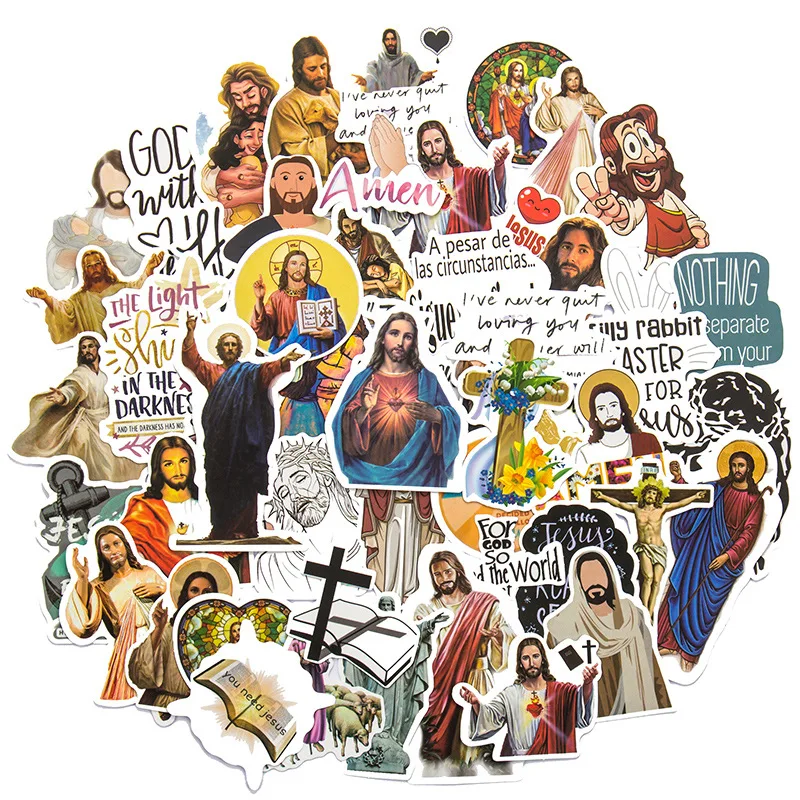 50Pcs Cartoon Graffiti Jesus Bible Prayer Flower DIY Sticker Suitcase Cellphone Tablet Computer Cup Notebook Decor Children Toy