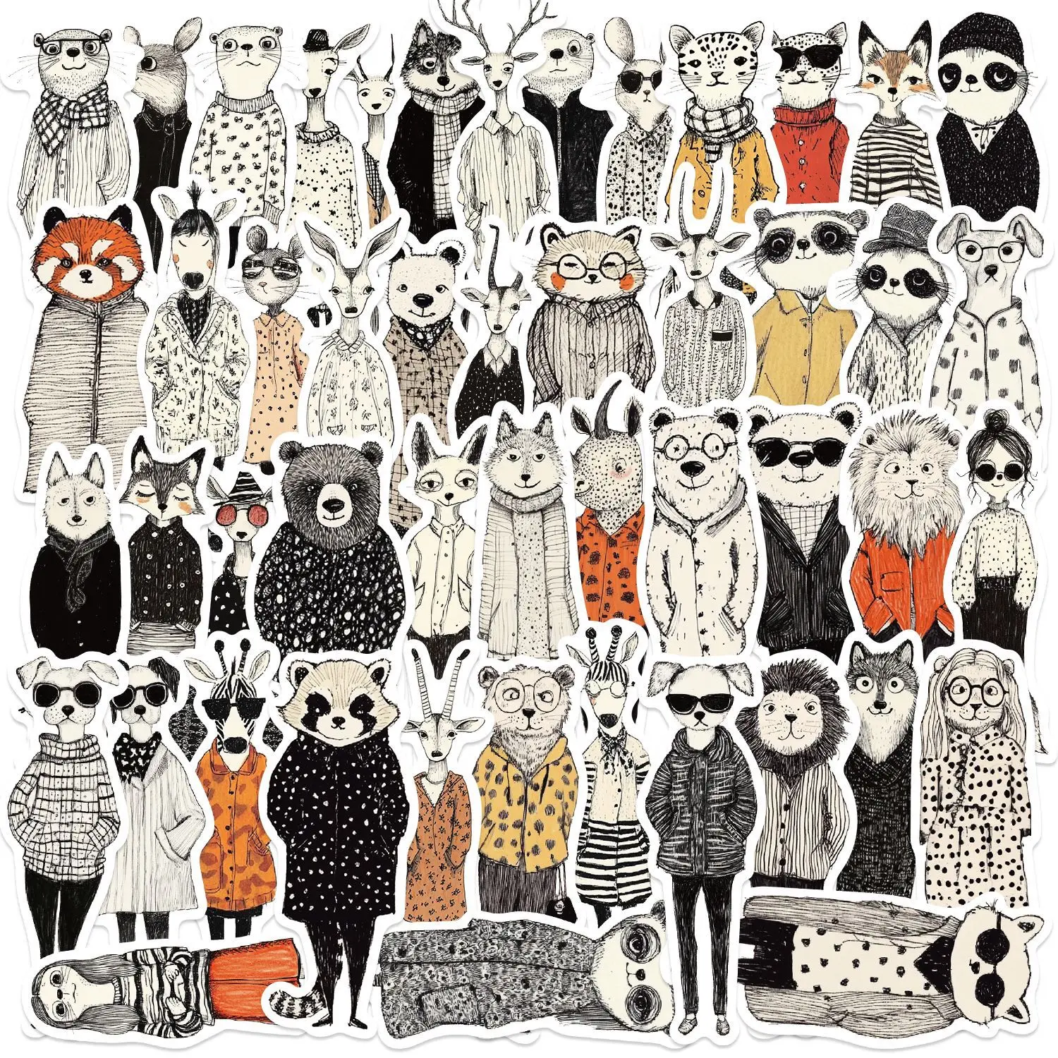 

10/30/50PCS Retro Fashion Animal Graffiti Stickers Decoration Guitar Notes Scrapbook Luggage DIY Waterproof Stickers Decals