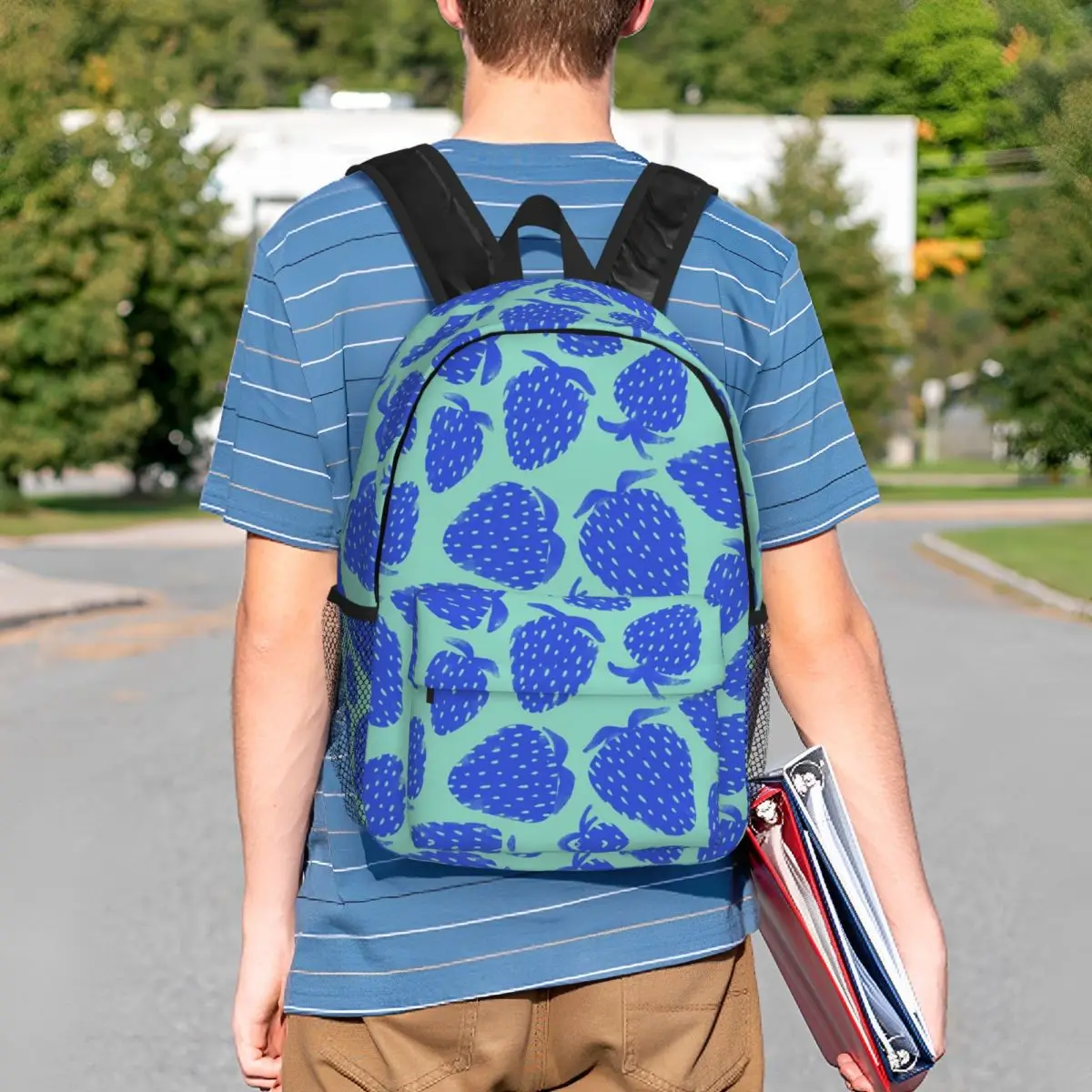 Cute Blue Strawberry Backpack Student BookBag Children School Bag Computer Shoulder Bags for Boys Girls