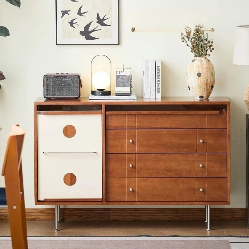 Retro solid wood storage medium and antique color matching integrated wall large-capacity locker