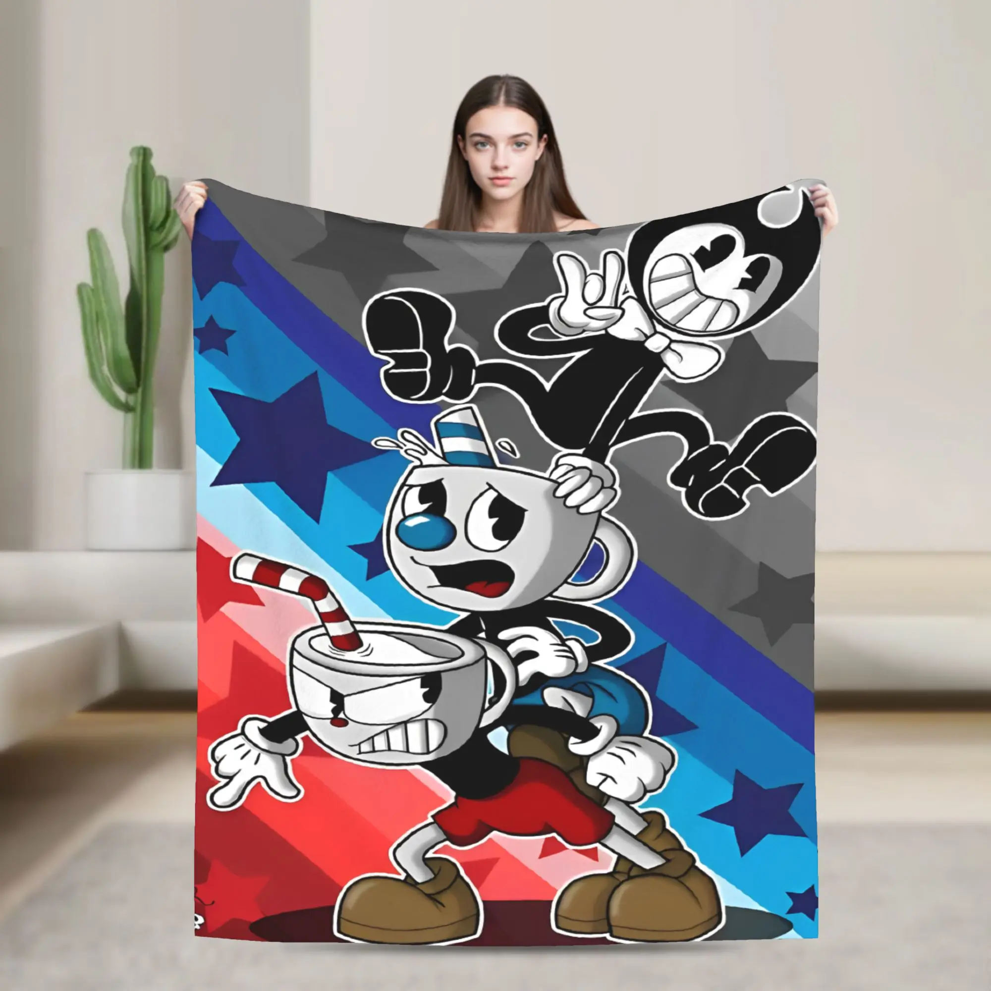 

Cuphead Game Art Flannel Blanket Don't Deal with the Devil Funny Throw Blanket for Sofa Bedding Lounge 150*125cm Quilt