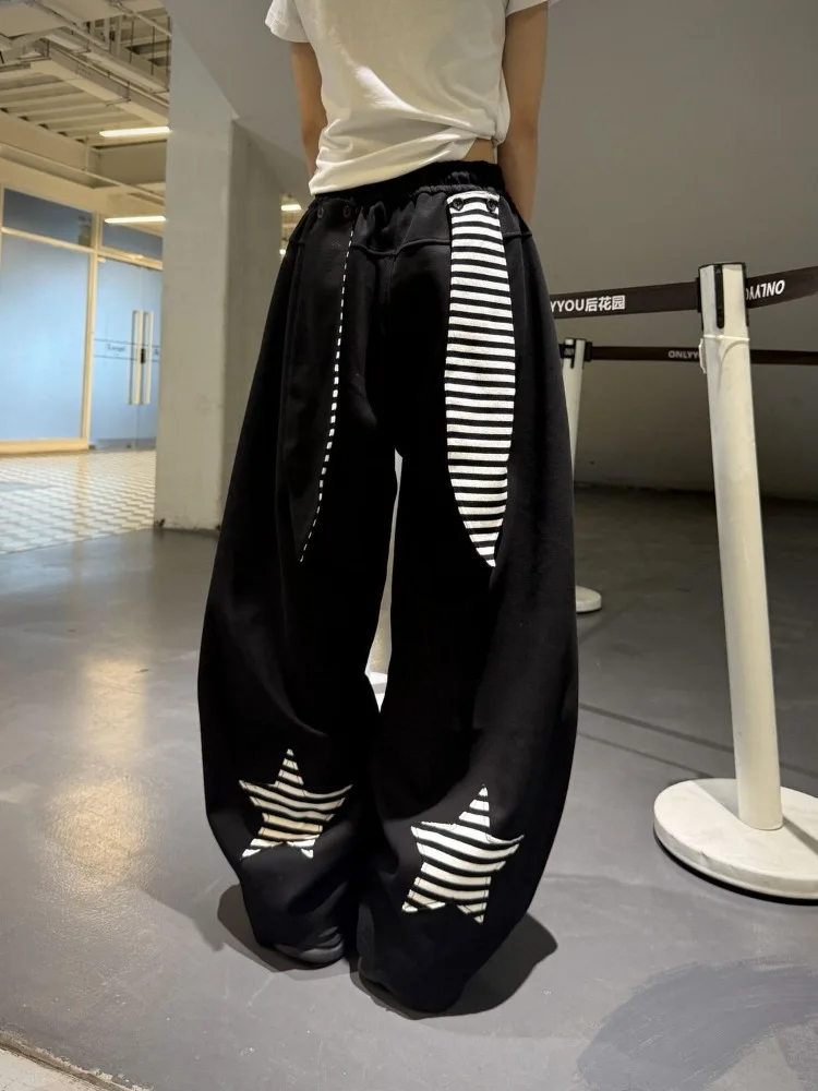 

HOUZHOU Black Y2k Women Sweatpants Harajuku Japanese 2000s Bunny Trousers Cutecore Aesthetic Baggy Star Patchwork Goth Wide Pant