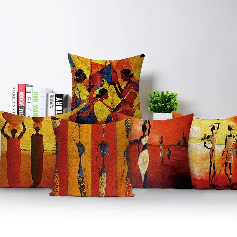 African Woman Throw Pillow Cover Africa Life Collection Pillowcase for Living Room Sofa Car Decorative Cushion Cover