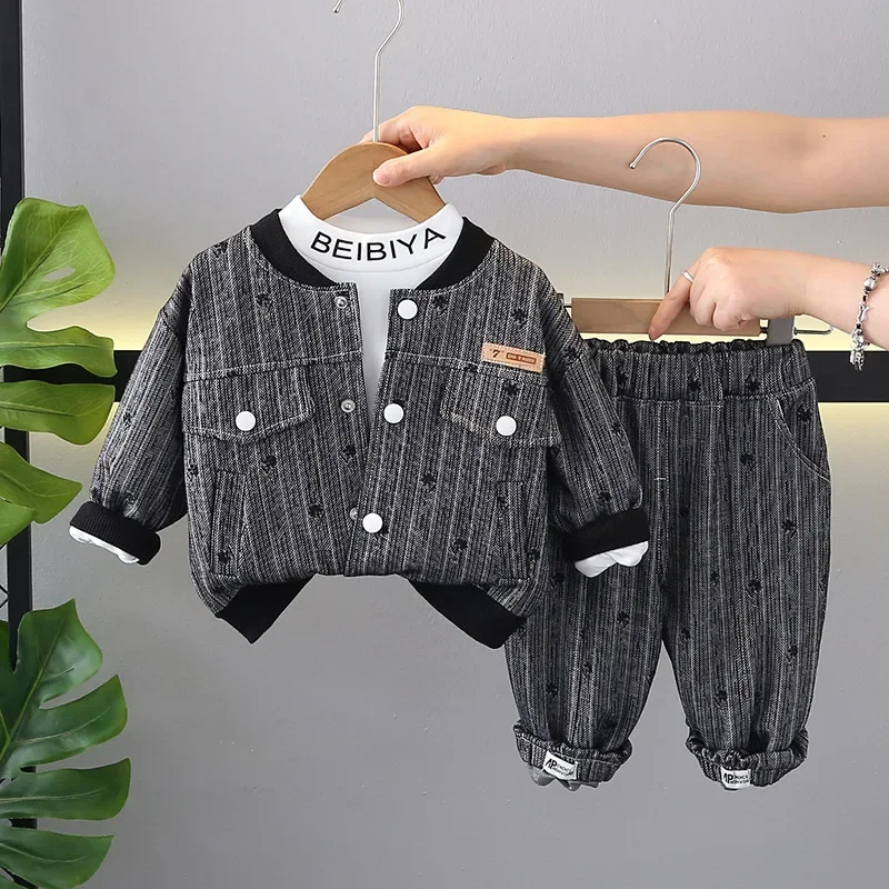 

New Spring Autumn Baby Clothes Suit Children Boys Casual Jacket T-Shirt Pants 3Pcs/Sets Infant Striped Costume Kids Tracksuits