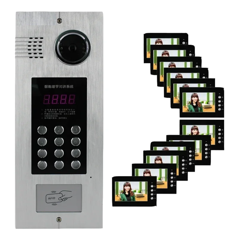 Night Vision Password Un ID IC 12 Multi Apartment Building Video Door Phone