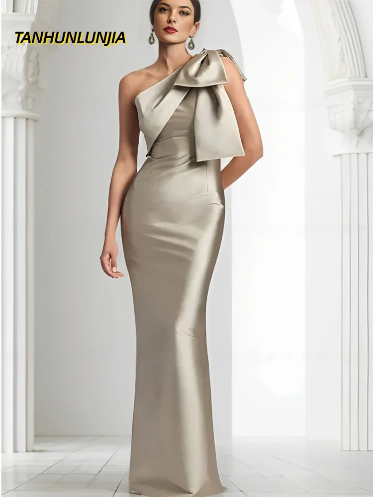 

Exquisite Mother of the Bride Dresses Sheath One-Shoulder Satin Bow Customized Wedding Guest Dresses فستان حفلات ال
