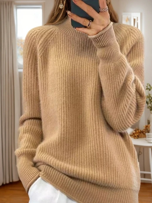 High Neck Solid Color Knitted Sweater Top Multi-Color Pullover Sweater for Women 2024 Autumn Winter Sweater Solid Color Fashion