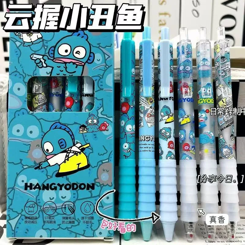 6 stks/doos Kawaii Sanrio Hangyodon Druk Gel Pen Leuke 0.5mm Zwarte Handtekening Pennen Promotionele Kantoor School Supply student Gift
