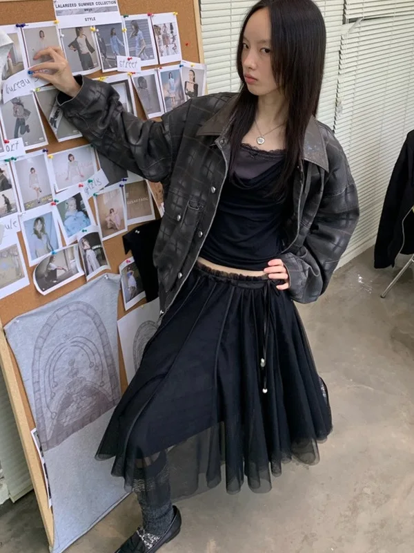 High Waist Dstring Elastic Waist Me f Skirt A-Line  Skirt Dongdaemun Sle Commute Loose Fit  Color