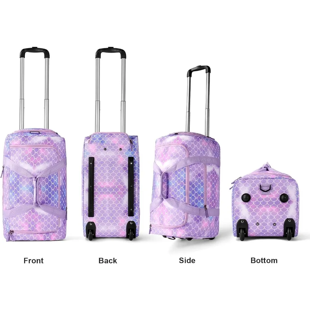 حقيبة حورية البحر باللون الأرجواني مع عجلات للأطفال والتخييم والسفر - حقيبة أمتعة للأطفال الصغار إلى المراهقين للفتيات #5