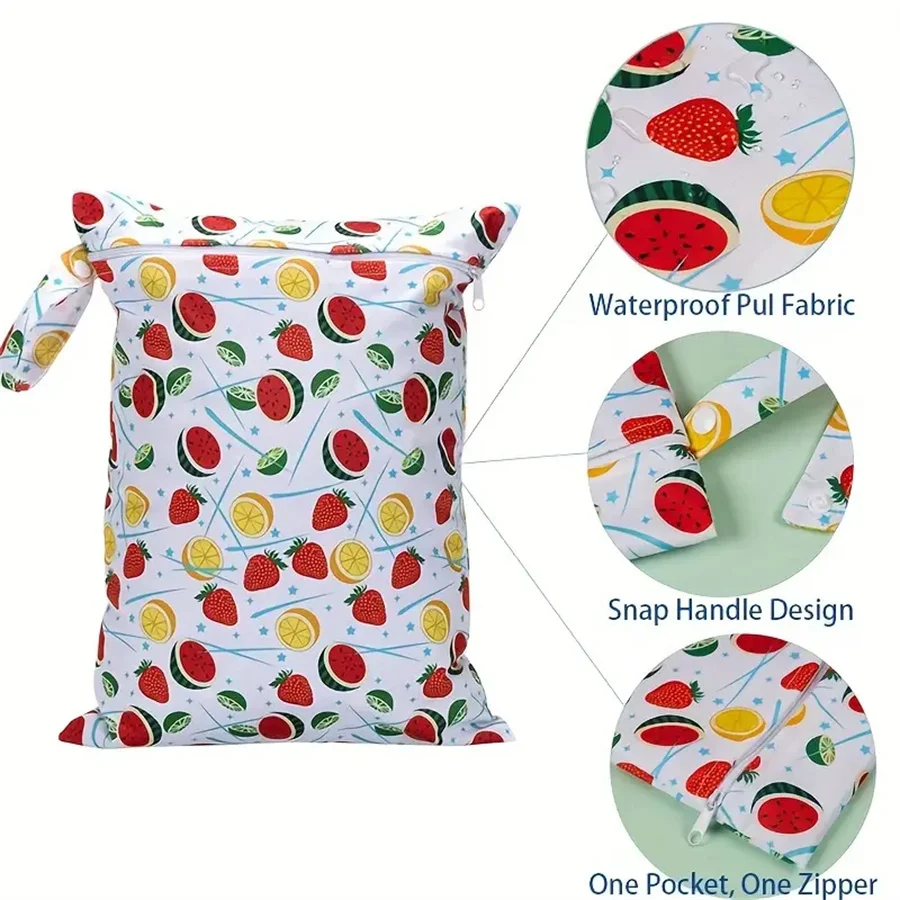Reusable Washable Printed Waterproof Baby Storage Bag Durable Stroller Hanging Diaper Pouch For Outdoor Travel Mom Baby Organize