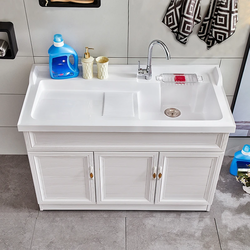 Laundry pool quartz stone basin washbasin with washboard space aluminium laundry cabinet bathroom cabinet