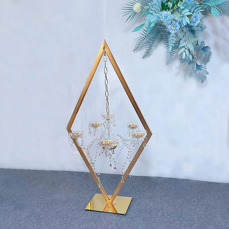 

Gold Metal Tall Diamond Table Centerpieces with Candle Holder, Wedding Backdrop Arch, Stage Decor, 4Pcs, 6Pcs, 10 Pcs