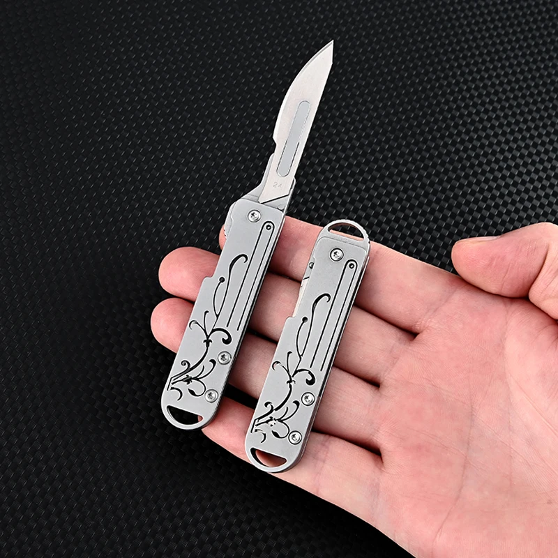 Stainless Steel Quick-opening Folding Knife Utility Knife Mini Folding Keychain Scalpel EDC Courier Opening Knifves 10 Blades