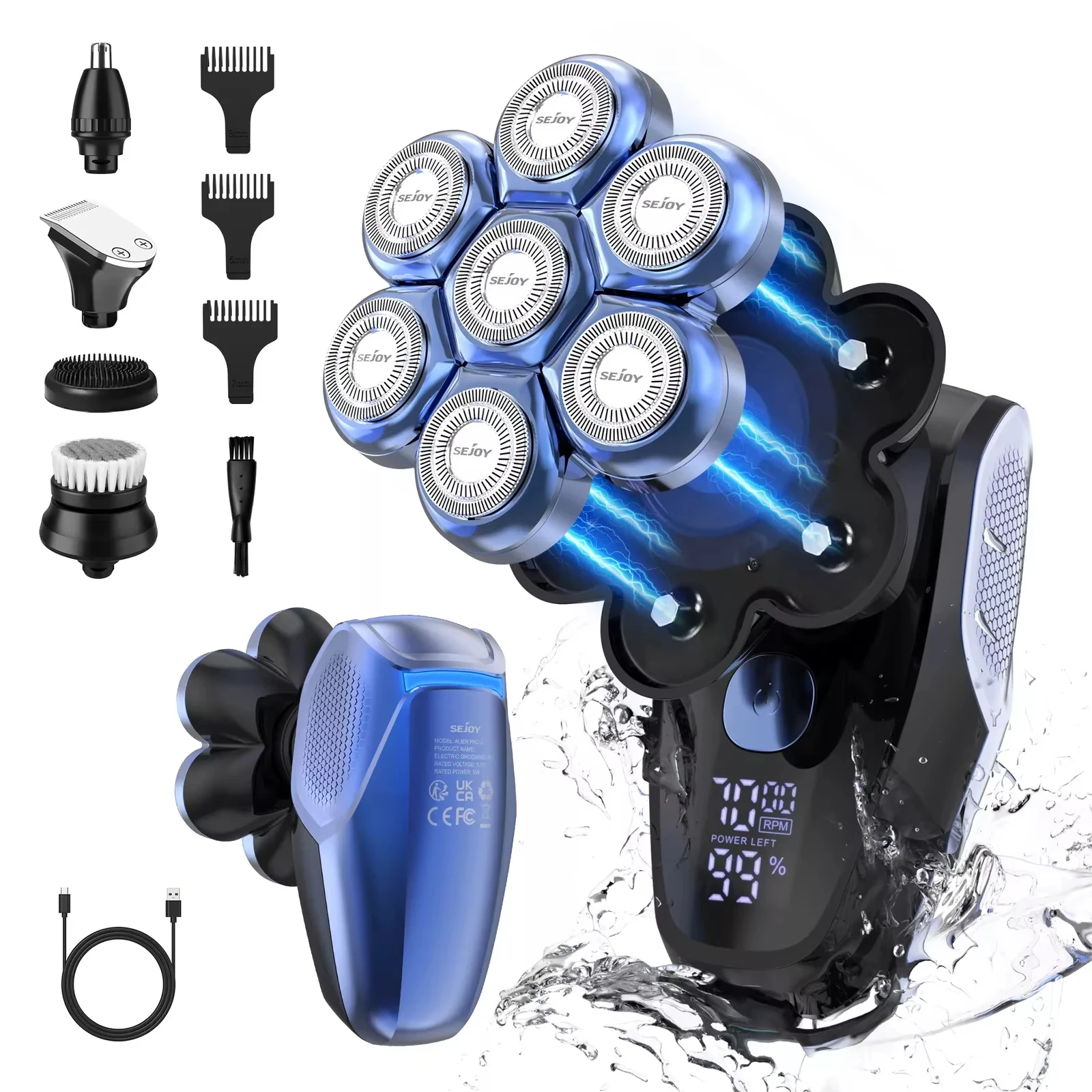 SEJOY 7D 5in1 Electric Shaver Hair Trimmer Bald Head Electric Razor Men Wet Dry