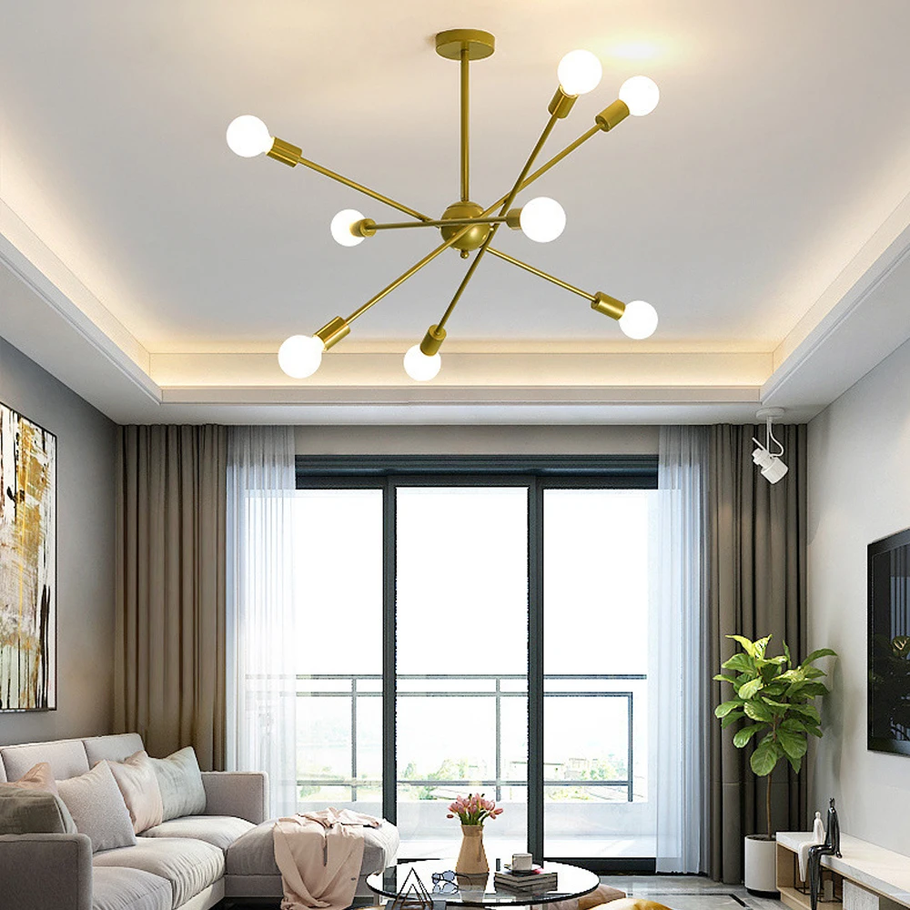 Modern Sputnik Chandelier Nordic Ceiling Light Semi Flush Mount Ceiling Lamp Bedroom Living Room Home Decor Lighting Fixture LED