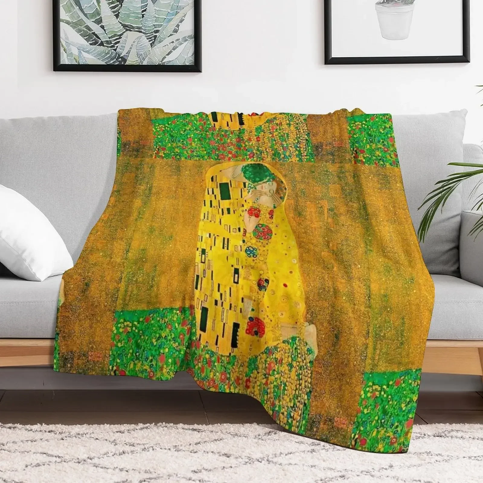 The Kiss, by Gustav Klimt1907, digitally enhanced by WatermarkNZ Press Throw Blanket Giant Sofa Beach Furrys Blankets