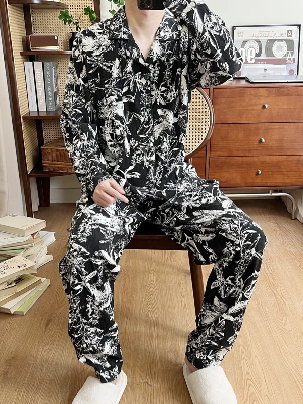 DAIMELU pajamas men's spring sleepwear autumn cotton long-sleeved thin casual loose loungewear suit male nightwear set nighty