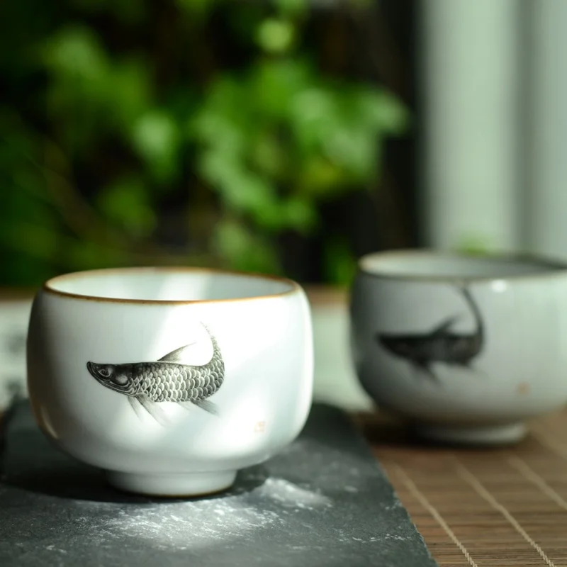 

Jingdezhen Hand Painted Cuttlefish Master Cup Pure Handmade Ceramics Tea Cup Single Cup Teaware Ru Ware Natural Crack Kung Fu Te