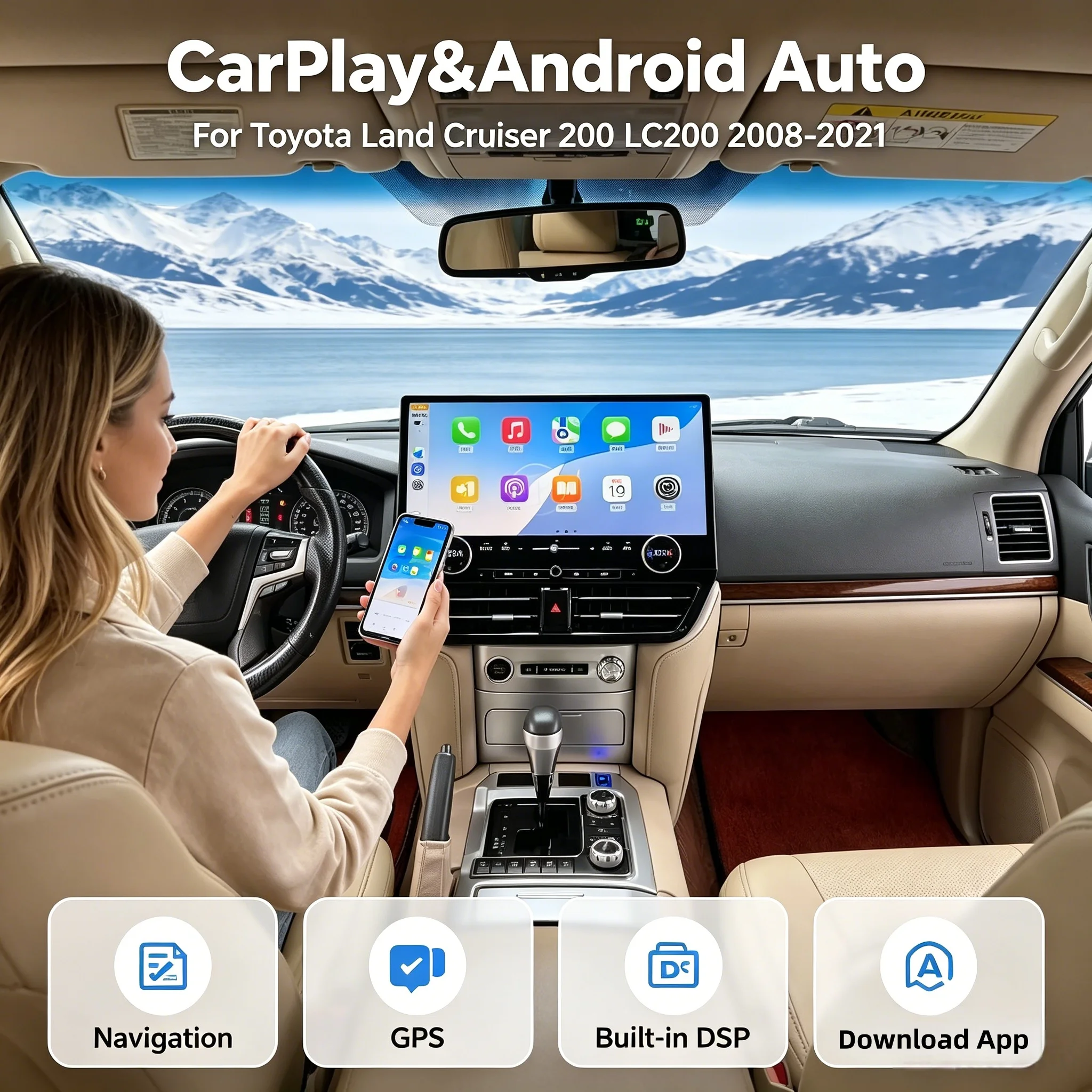 19.8'' BIG Qled Screen Android Auto Accessories For Toyota Land Cruiser 200 LC200 2008-2021 Car Radio Stereo Player Carplay