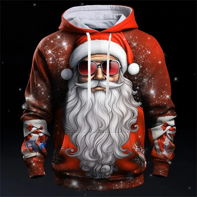 Sudaderas con capucha divertidas con estampado 3D de Papá Noel para hombres, jerséis de moda, regalos de Navidad, chándal deportivo de Navidad para